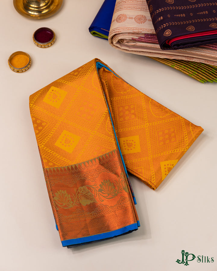 Yellow And Sky Blue Art Silk Saree - E4842