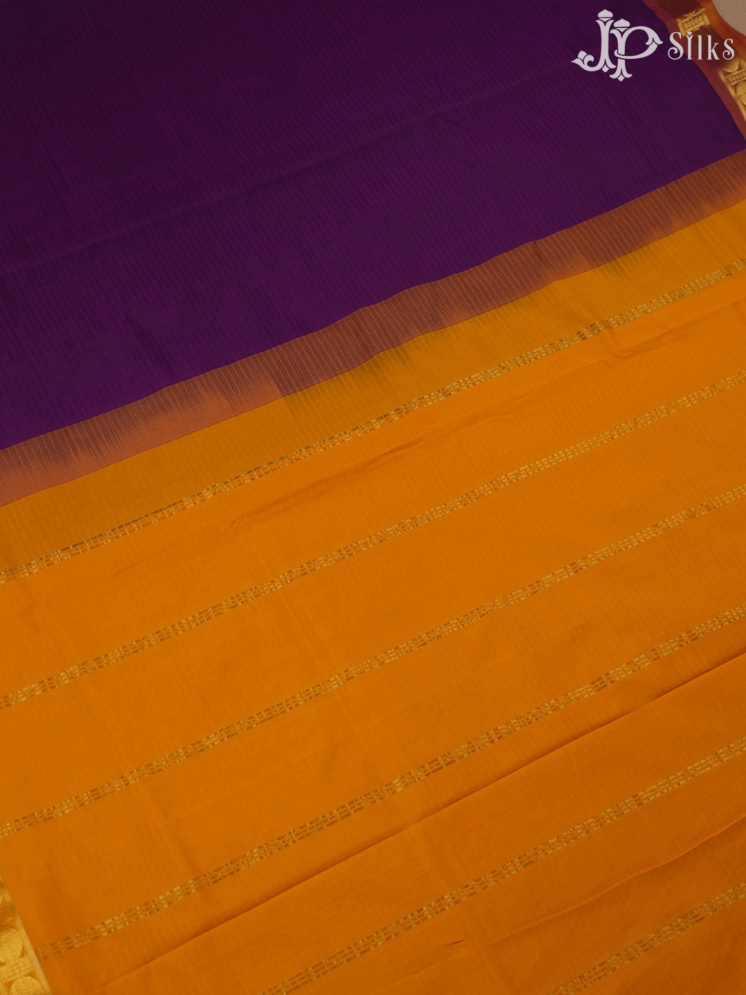 Purple with Yellow Poly Cotton Saree - F302 - View 4