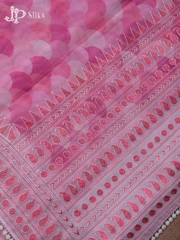 Pink Organza Fancy Saree with Scallop Design - E5931 - View 3