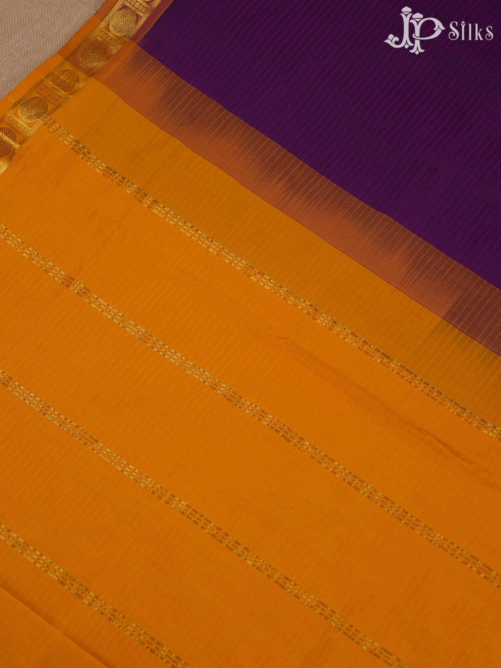 Purple with Yellow Poly Cotton Saree - F302 - View 5