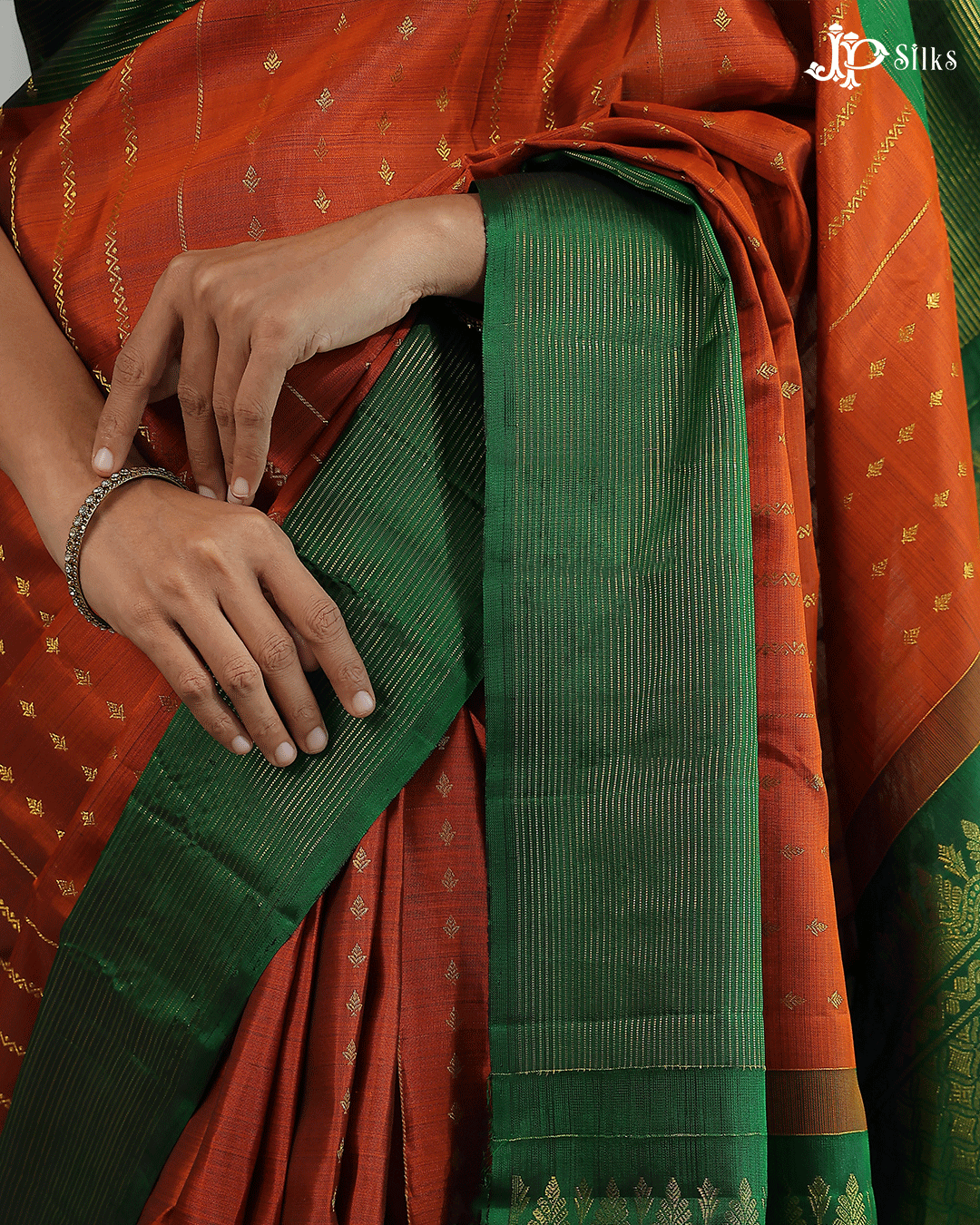 Orange and Green Kanjivaram Silk Saree - F431