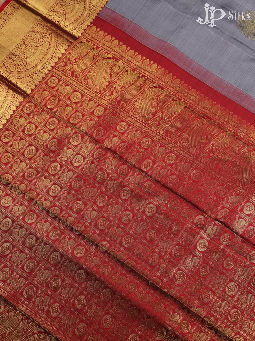 Ash and Maroon Kanchipuram Silk Saree - A1357