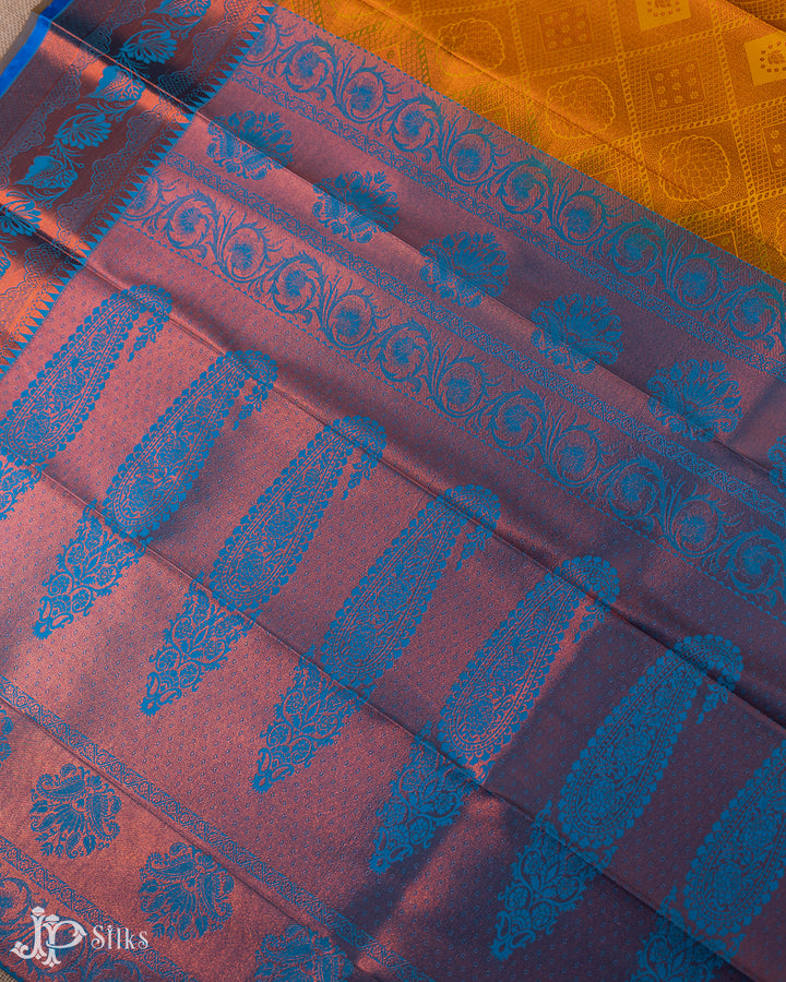 Yellow And Sky Blue Art Silk Saree - E4842