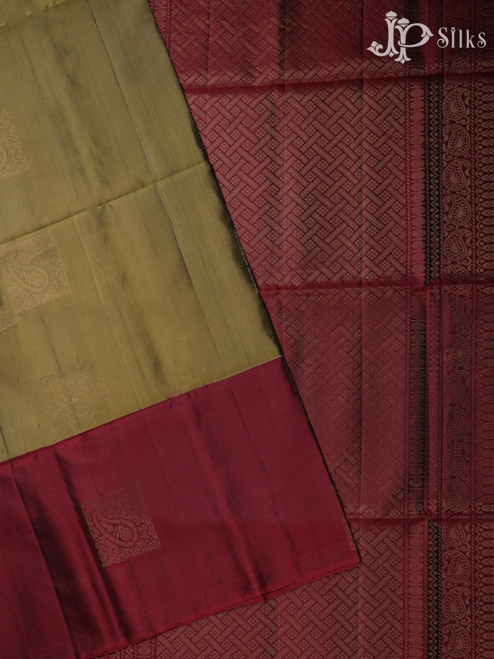 Mehandi Green and Maroon Soft Silk Saree - E5087 - View 2