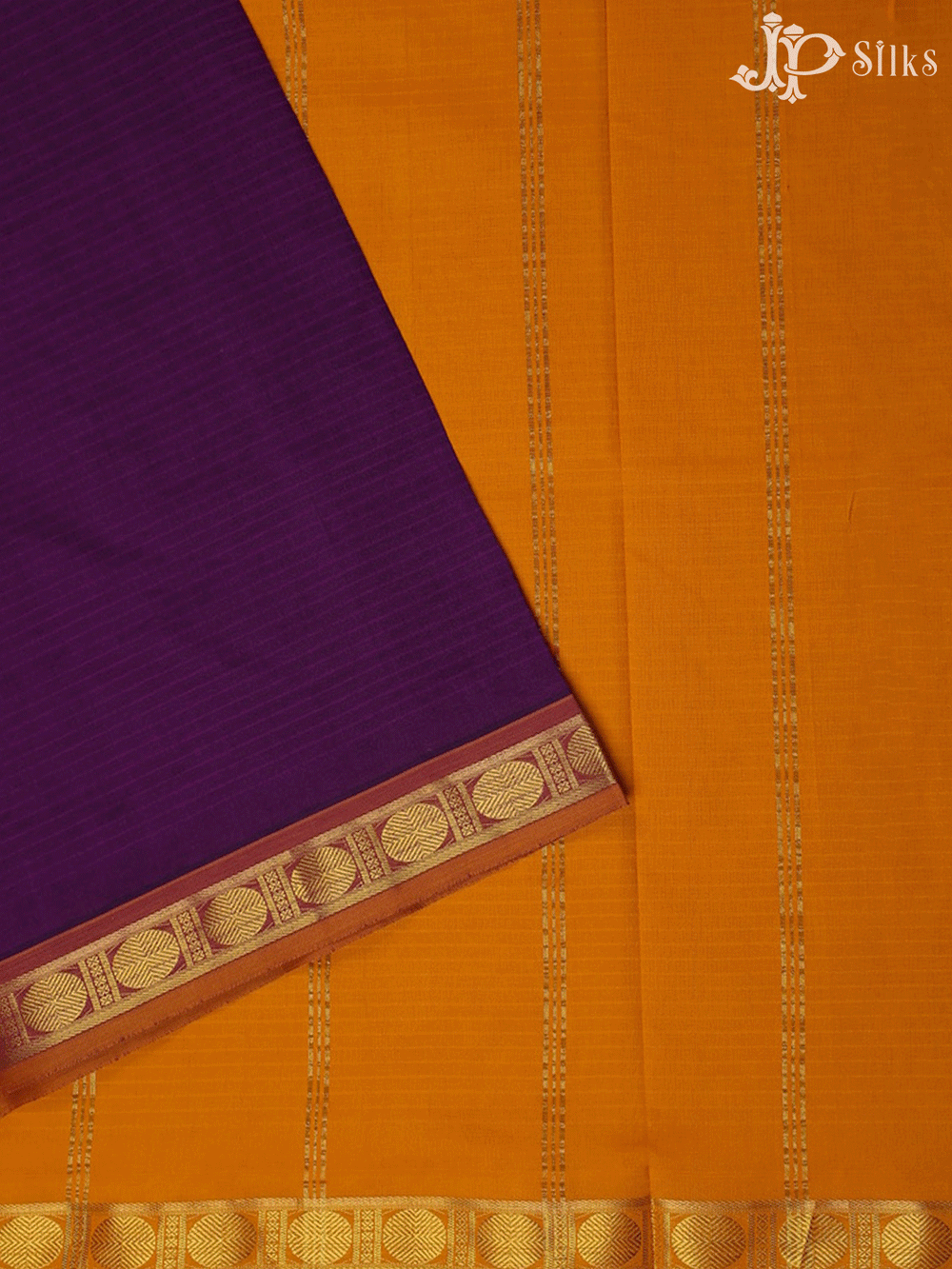 Purple with Yellow Poly Cotton Saree - F302 - View 2