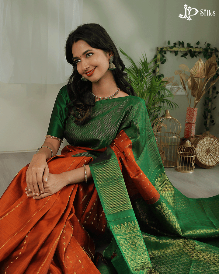 Orange and Green Kanjivaram Silk Saree - F431