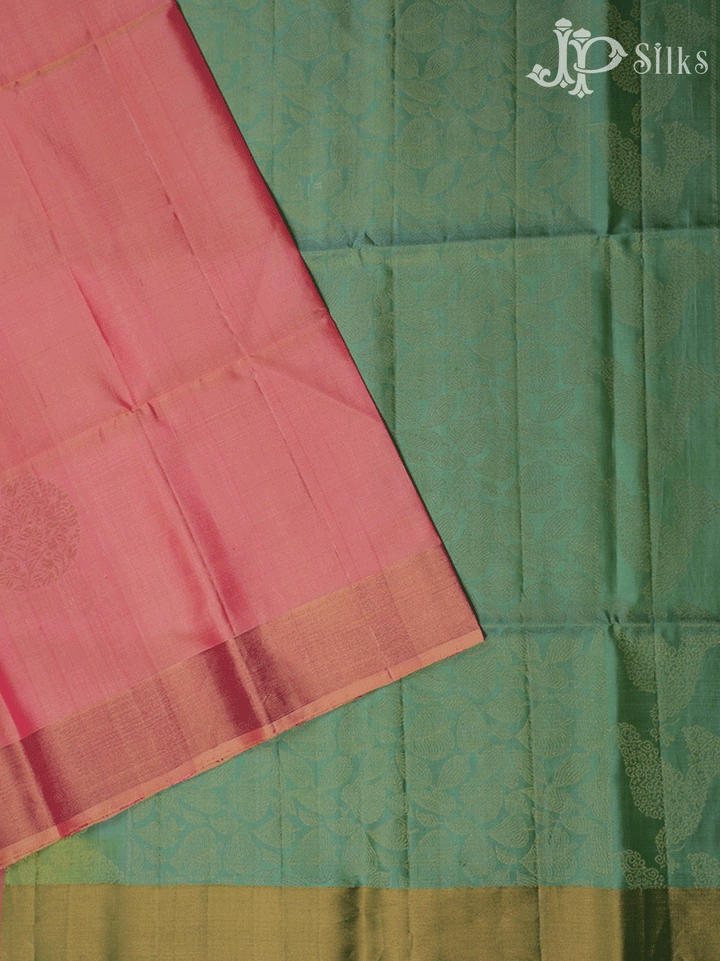 Peach and Green Dual Tone Soft Silk Saree  - F2218