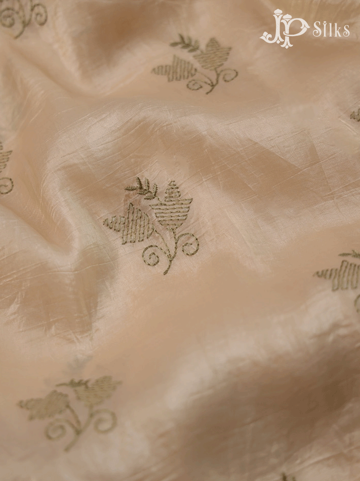 Beige Organza Fancy Saree with Floral Embroidery - E5914 - View 5