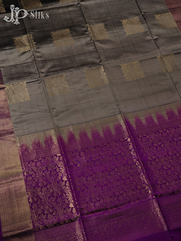 Dark Beige with Purple Soft Silk Saree - E5085 - View 3