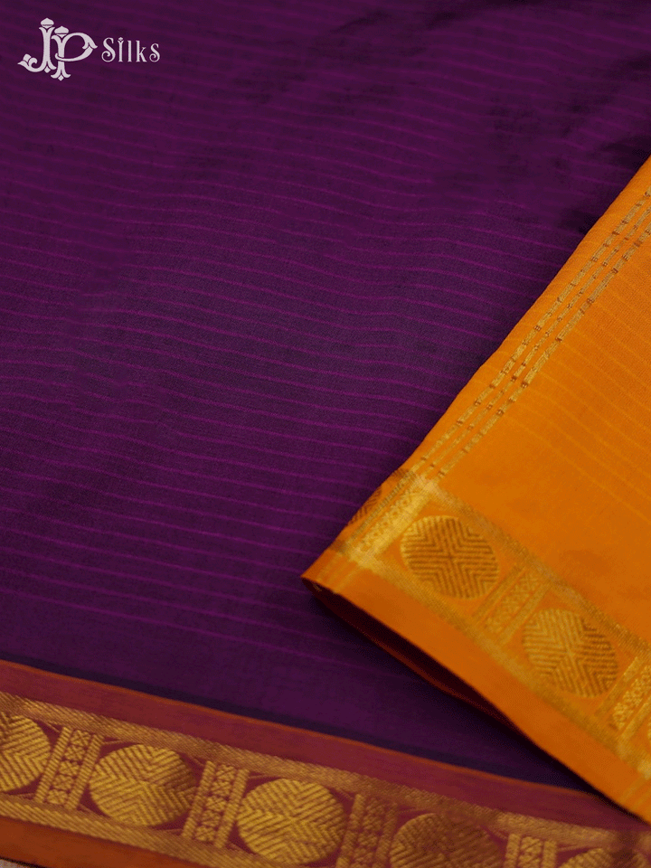 Purple with Yellow Poly Cotton Saree - F302 - View 3