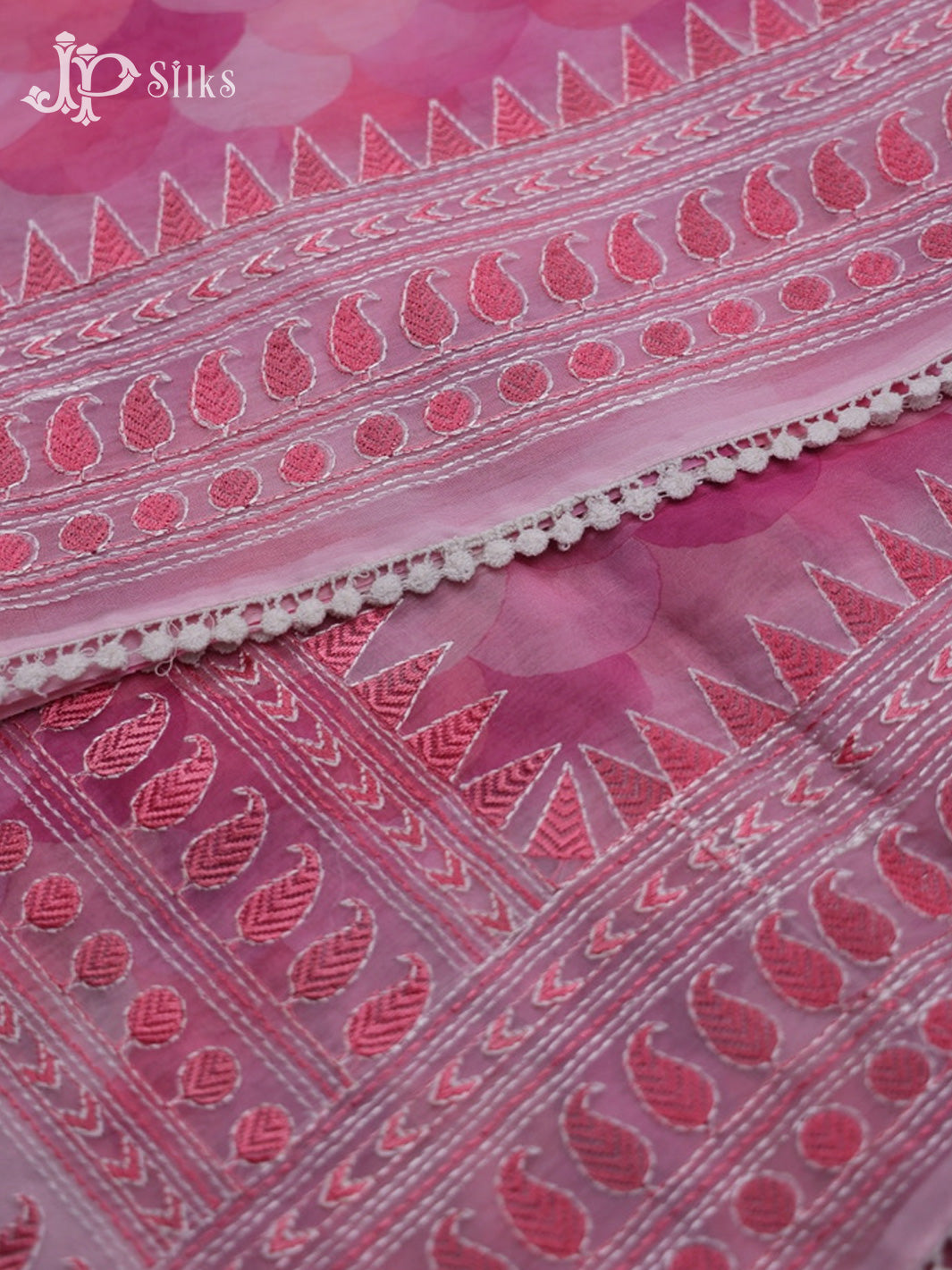 Pink Organza Fancy Saree with Scallop Design - E5931 - View 5