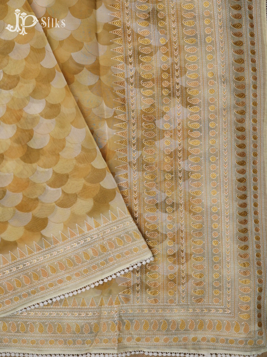 Yellow Organza Fancy Saree with Scallop Design - E5930 - View 4