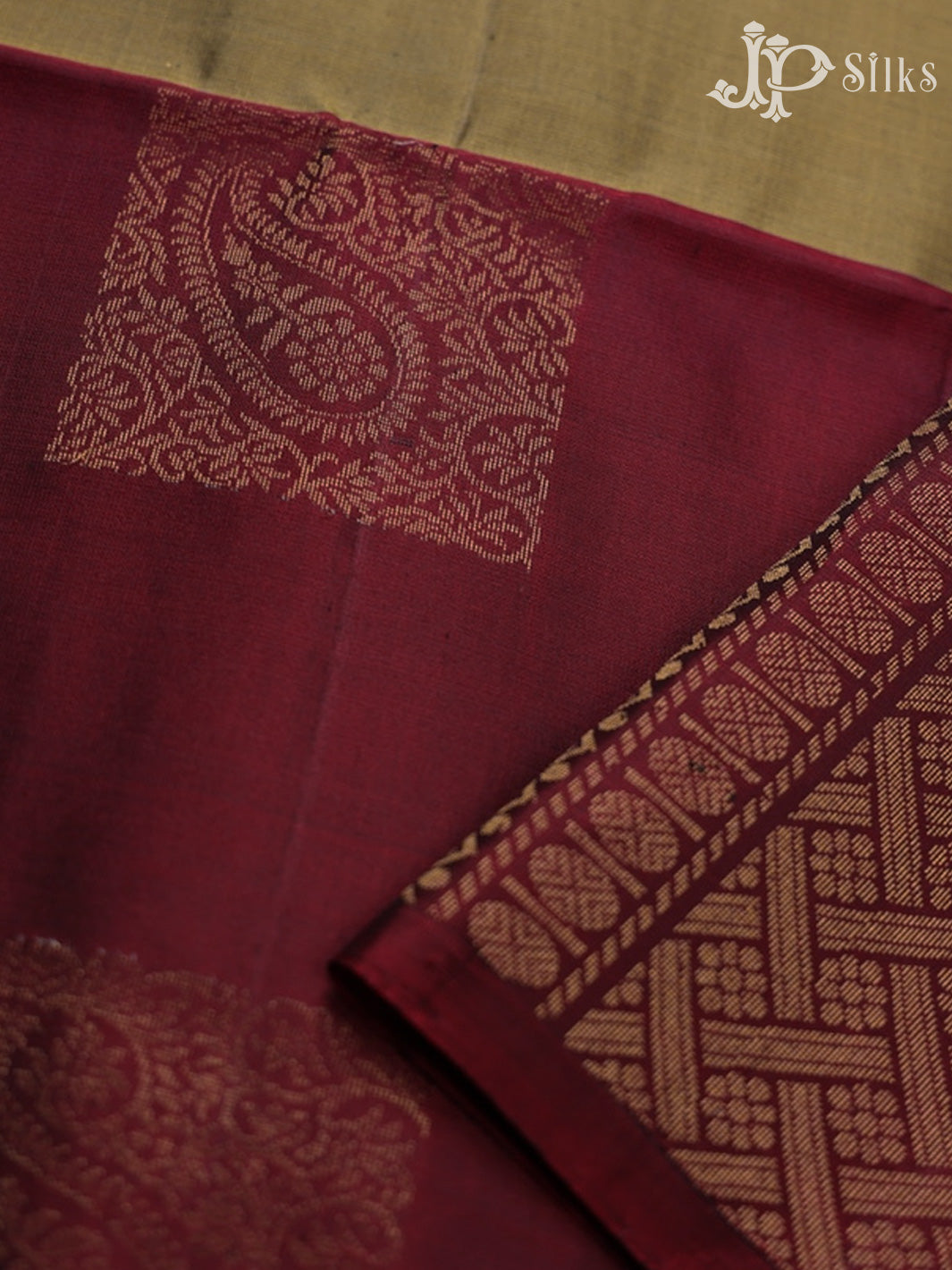 Mehandi Green and Maroon Soft Silk Saree - E5087 - View 5