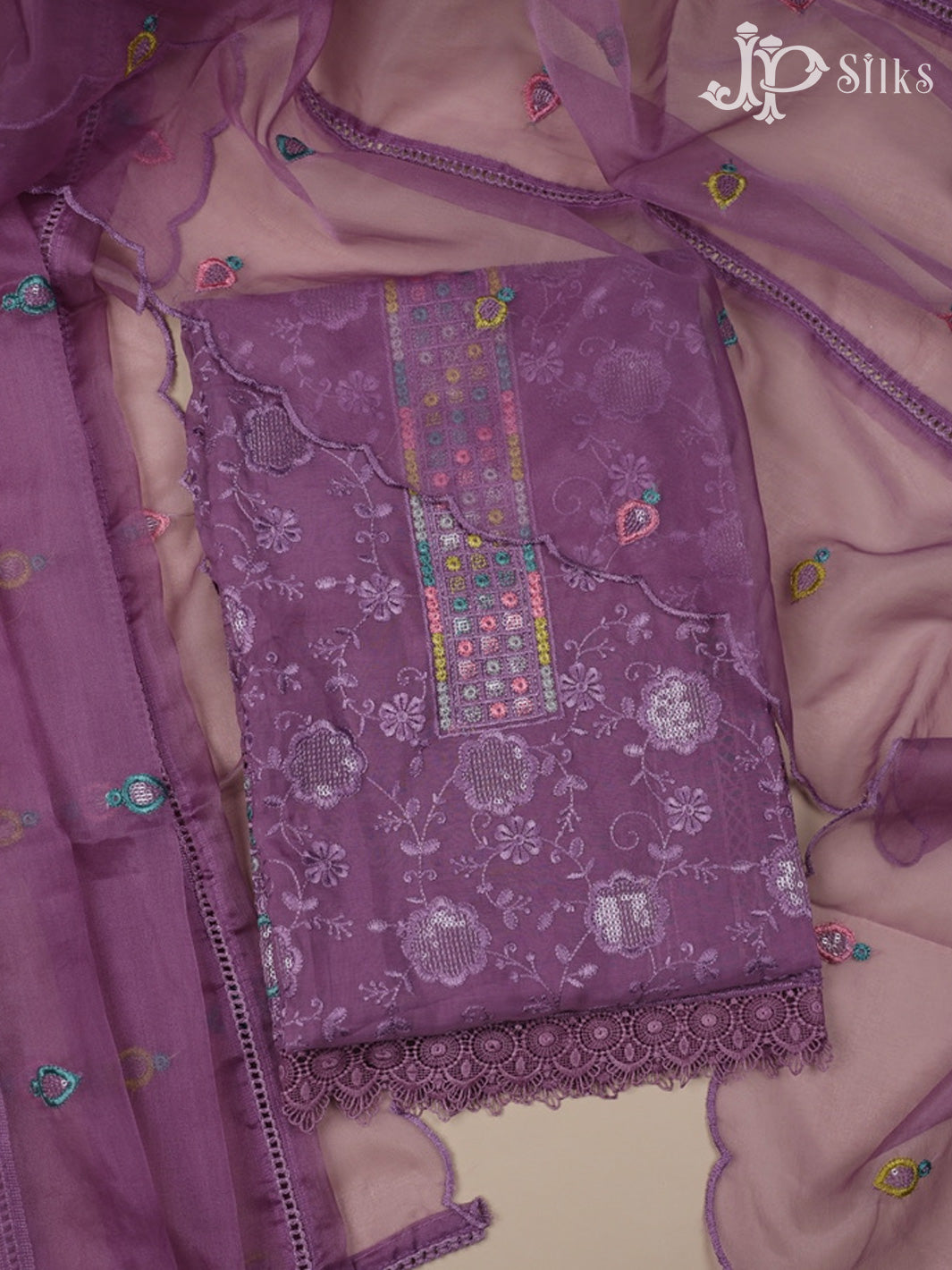 Purple Organza Chudidhar Material - E4595 - View 1