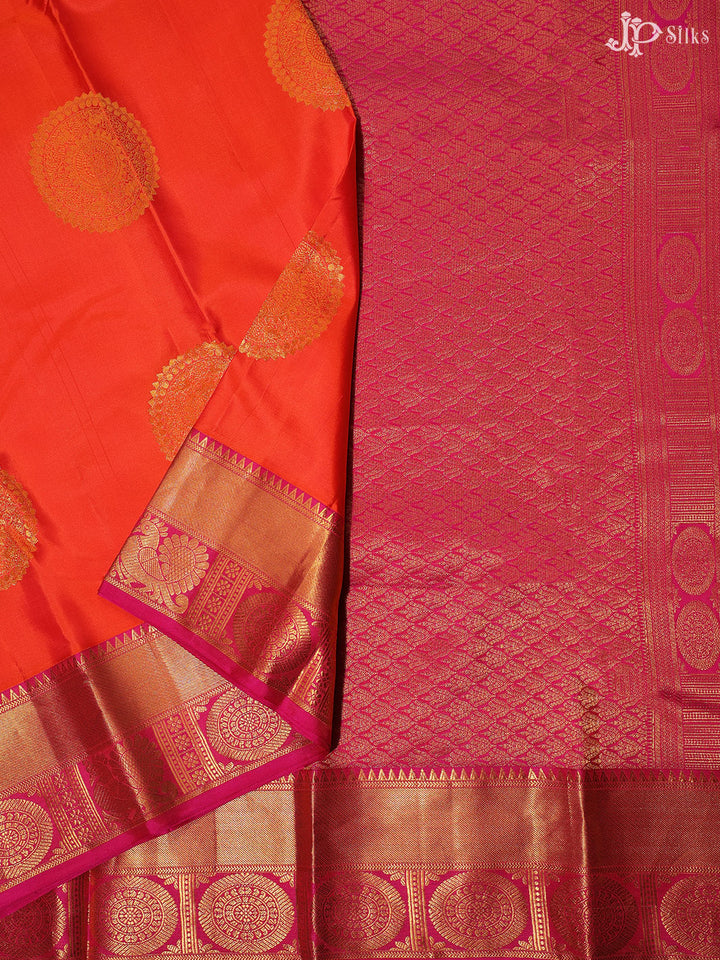 Orange and Pink Dharmavaram silk - E248 - View 3