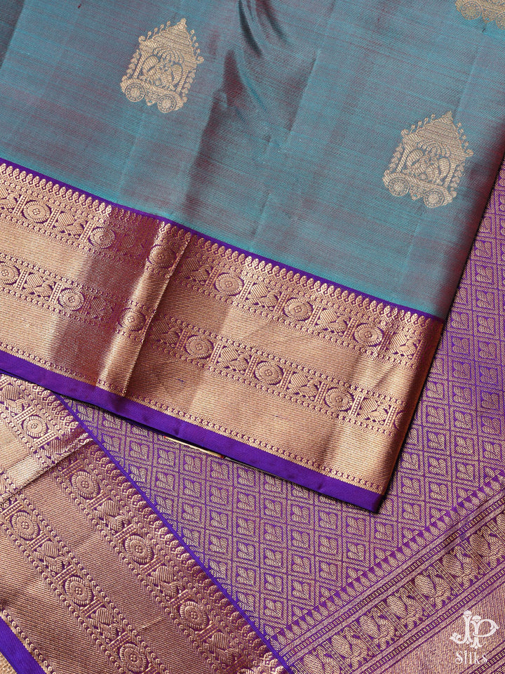Dual Shade of Blue and Purple Pure Silk Saree - D4129 - View 5