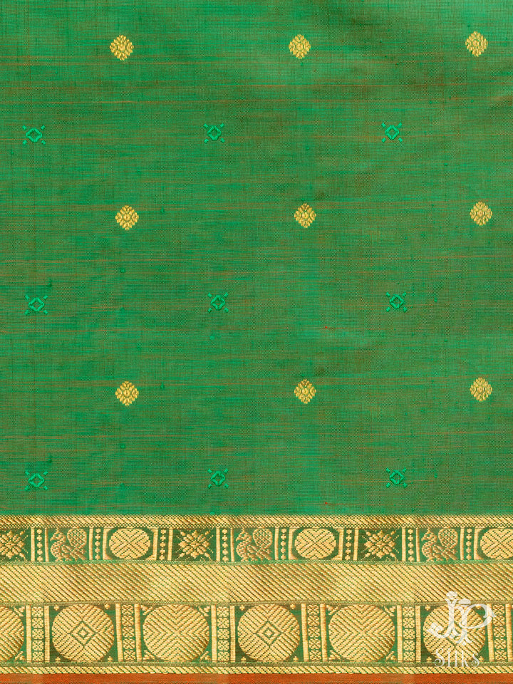 Green Poly Cotton Saree - D1168 - VIew 3