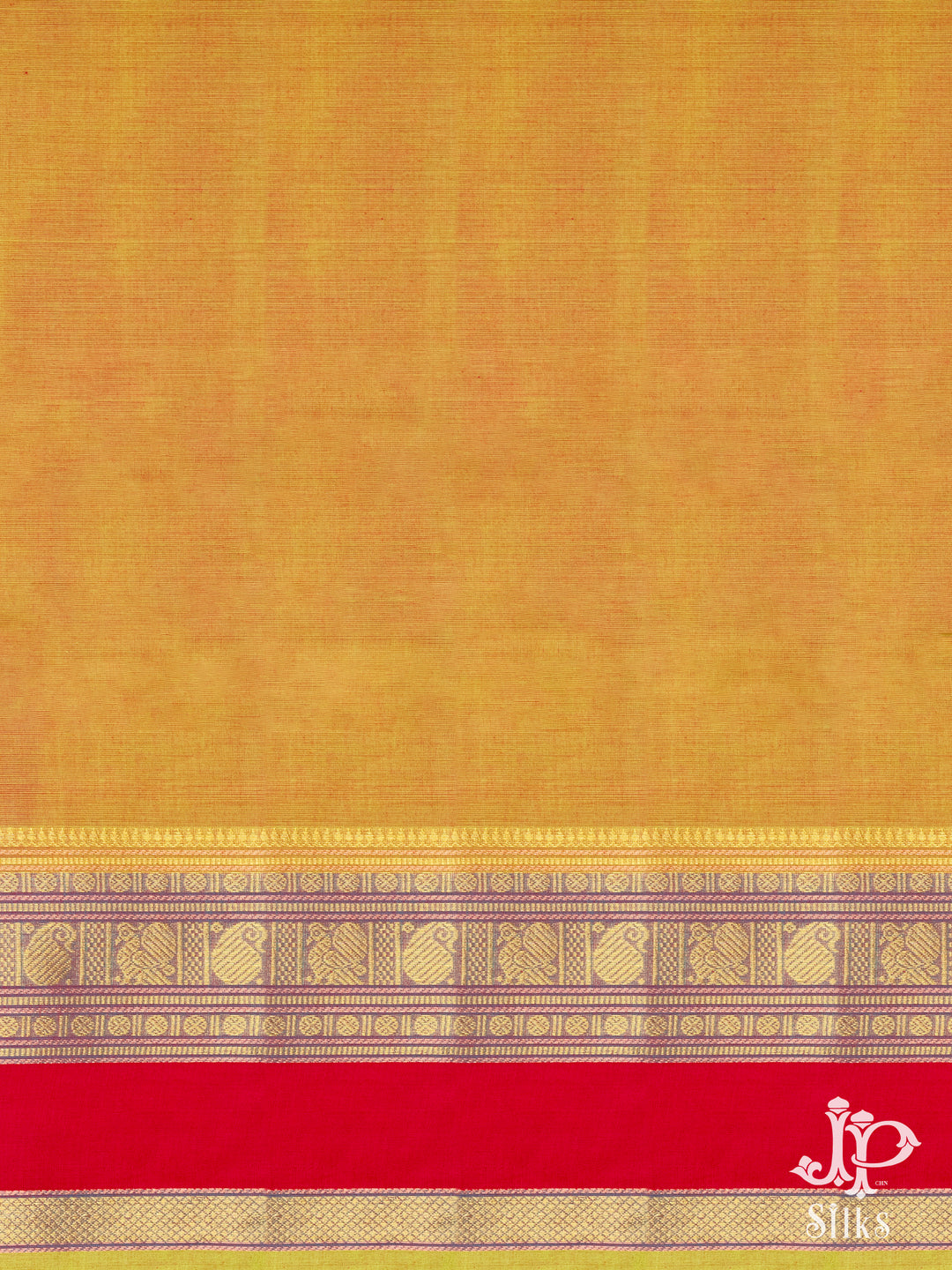 Mustard Yellow and Red Cotton Saree - D9680 - VIew 2