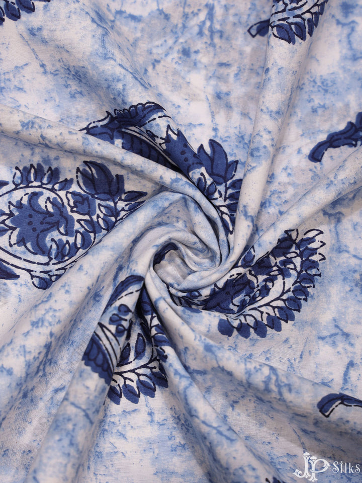 Blue and White Digital Printed Cotton Fabric - D1765 - View 3