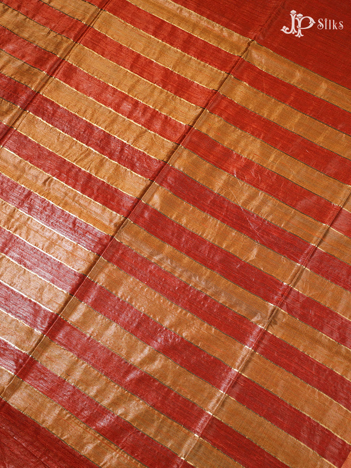 Red and Yellow Tussar Silk Saree - E31 - View 3
