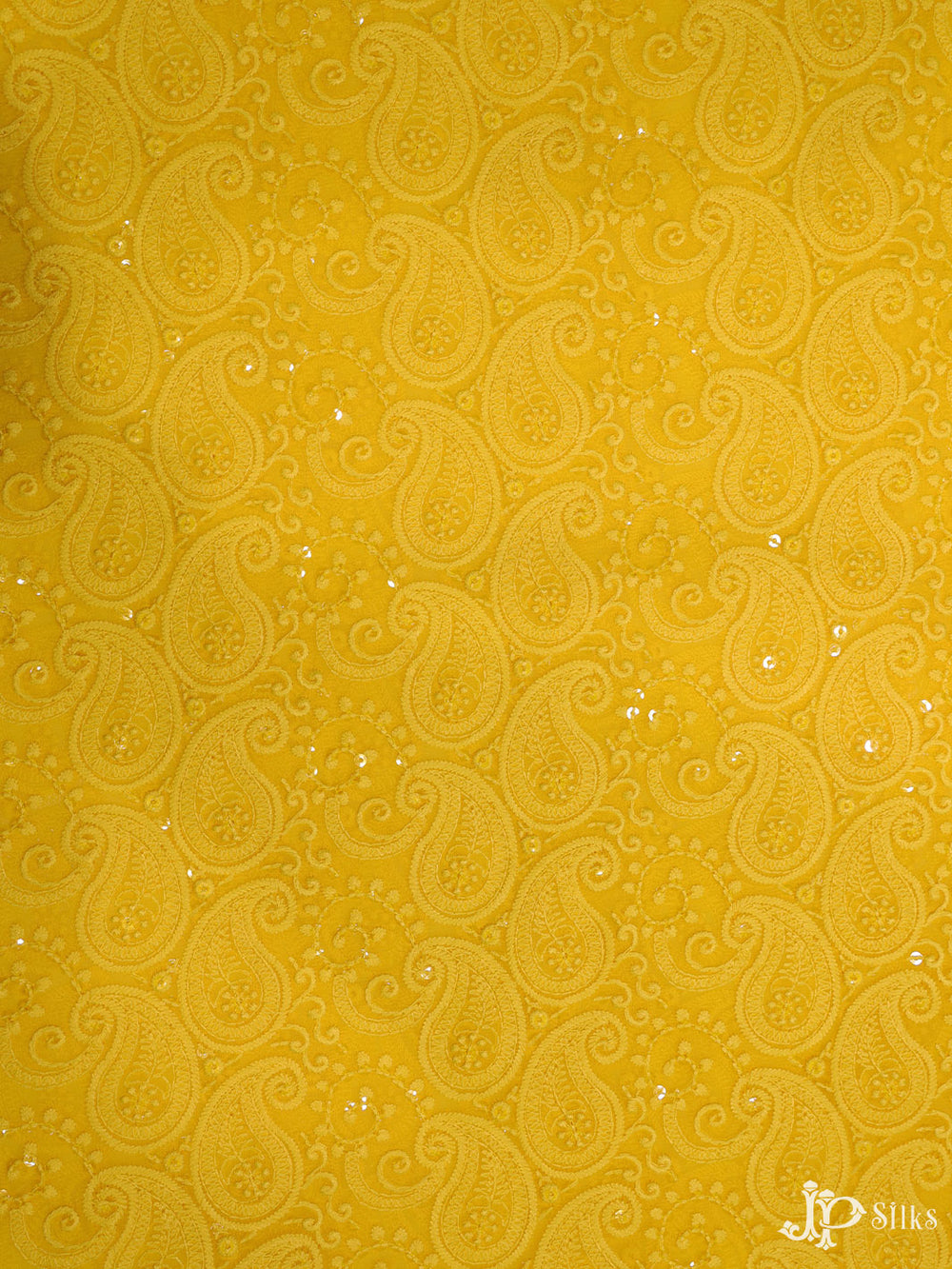 Yellow Chiffon Chikankari Fabric - C3105 - View 1