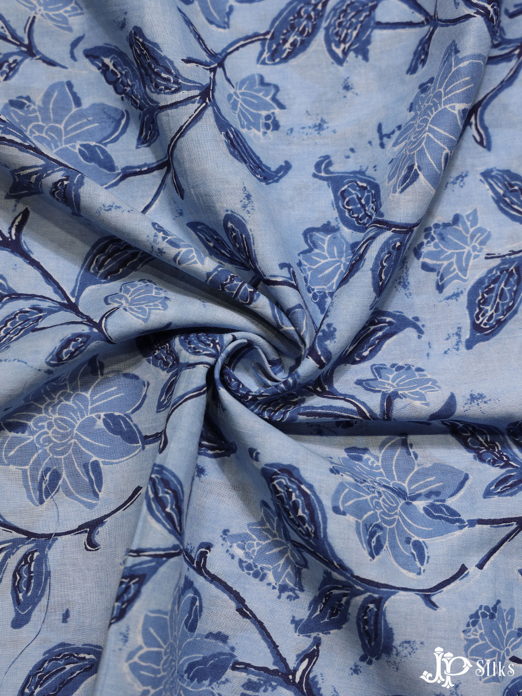 Sky Blue Floral Design Cotton Fabric - D1778 - View 3