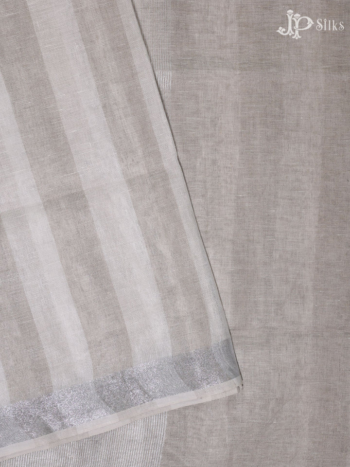 White and Grey Linen Fancy Saree - E4558 - View 1