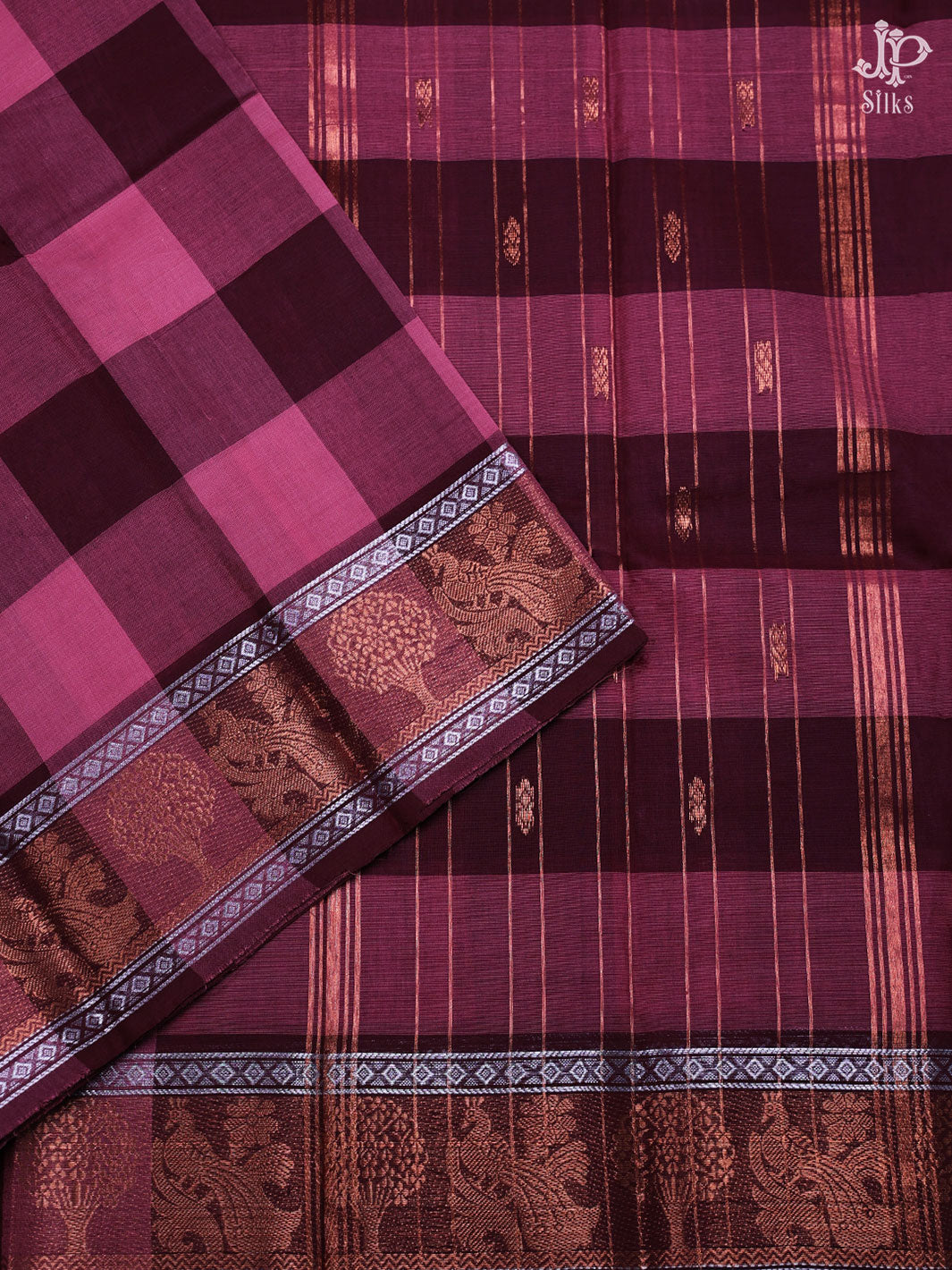 Pink and Maroon Cotton Saree - D2550 - View 4