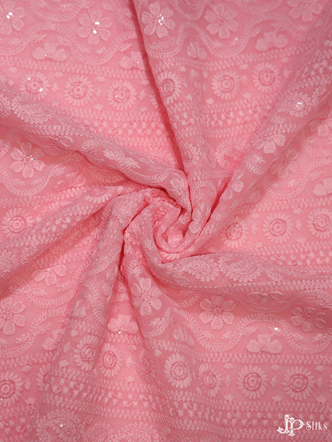 Pink Chiffon Chikankari Fabric - C3121 - View 3