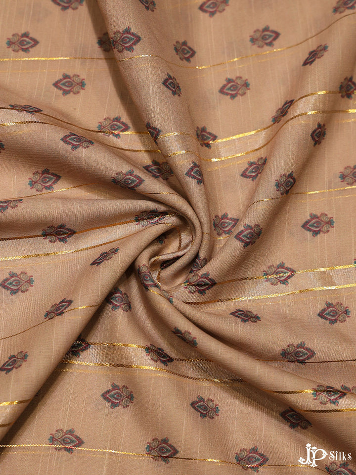 Light Brownn Digital Printed Munga Cotton Fabric - E3337 - View 3