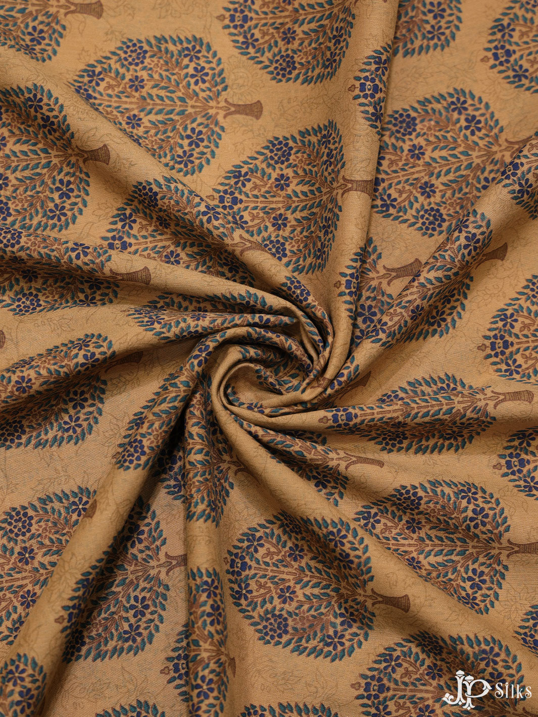 Dark Beige and Ink Blue Cotton Fabric - A7193 - View 3