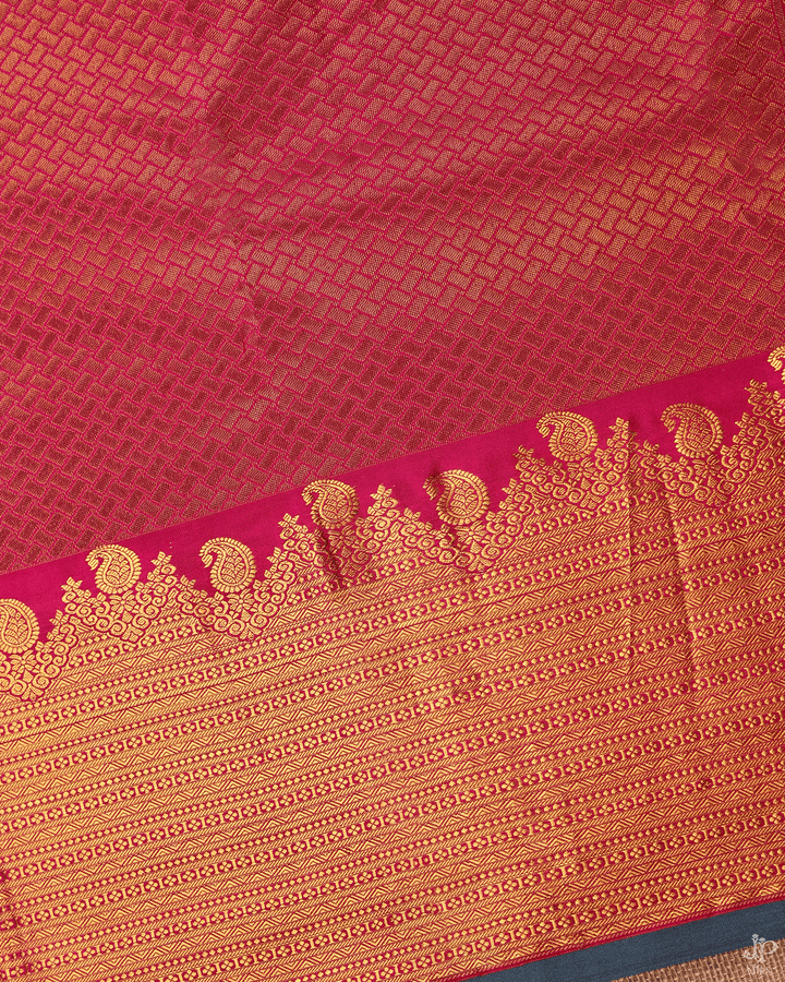 Rani Pink and Teal Blue Kanchipuram Silk Saree - D4715 - View 6