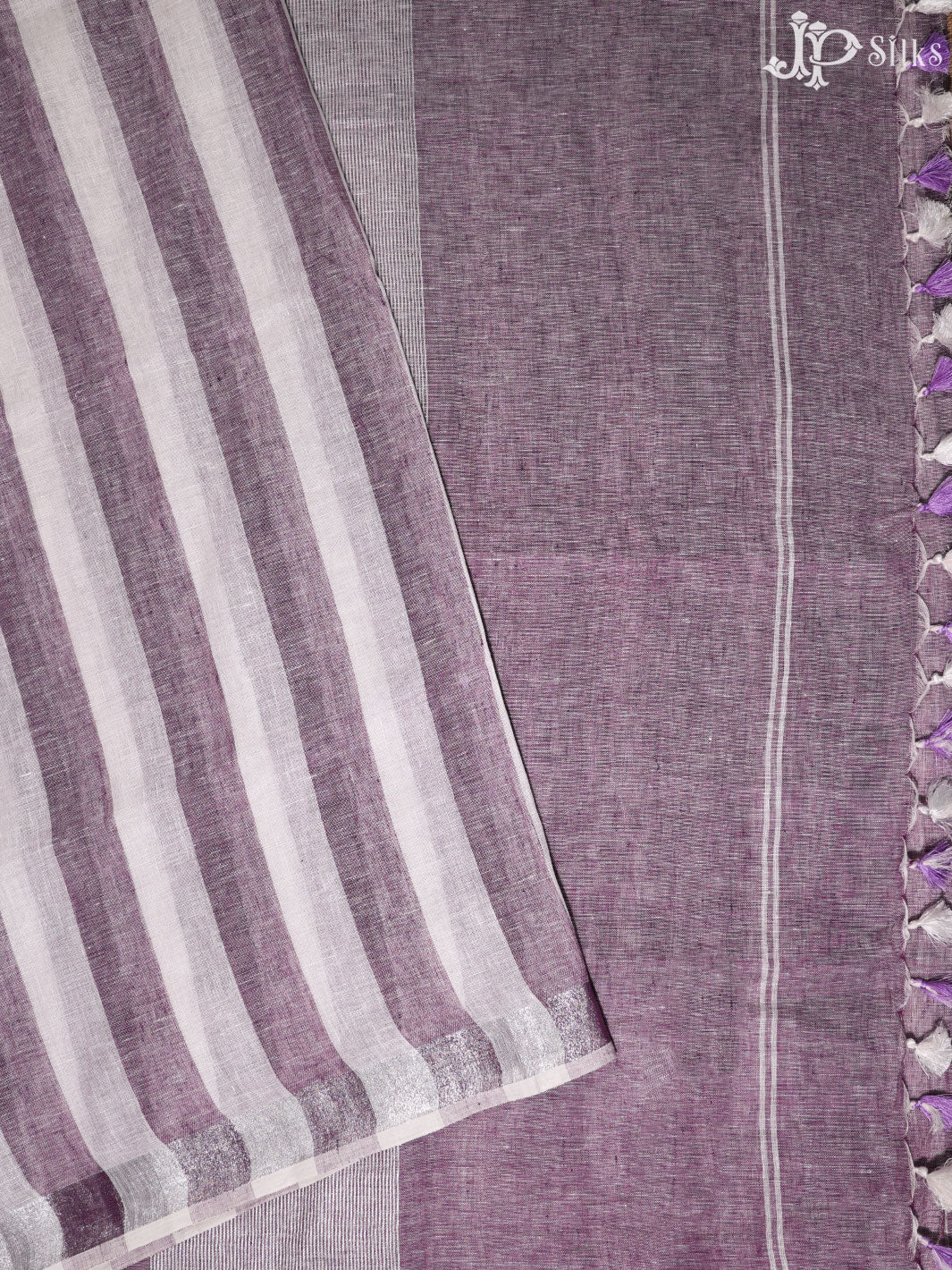 White and Purple Linen Fancy Saree - E4557 - View 1