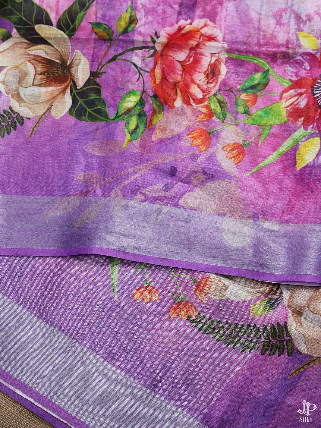 Purple Linen Saree - D5823 - View 2