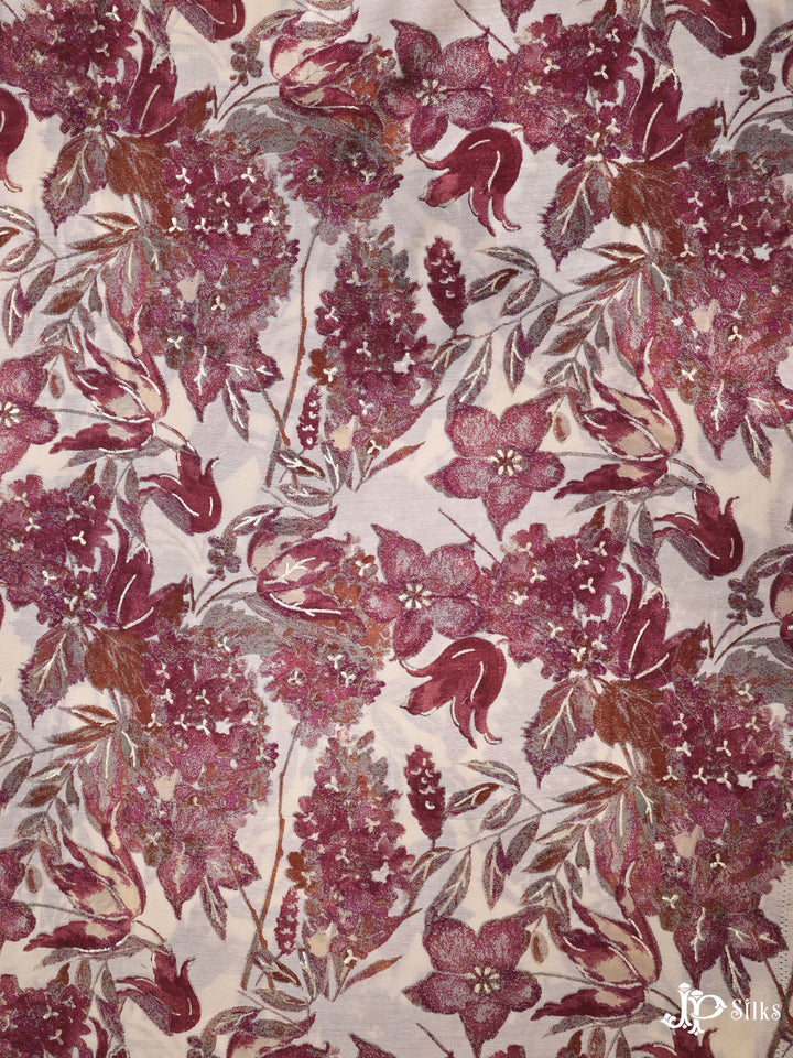 Cream and Maroon Digital Printed Modal Fabric - E3469 - View 1