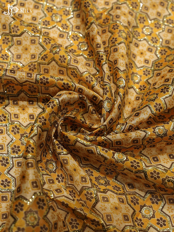 Mustard Digital Printed Semi Raw Silk Fabric - E4215