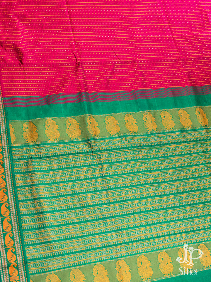 Rani Pink and Leaf Green Poly Cotton Saree - D1163 - View 2