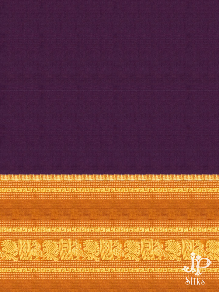 Dark Purple and Mustard Yellow Cotton Saree - D9694 - View 2