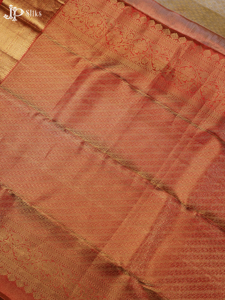 White and Reddish orange Kanchipuram Silk Saree - A1292 - View 4