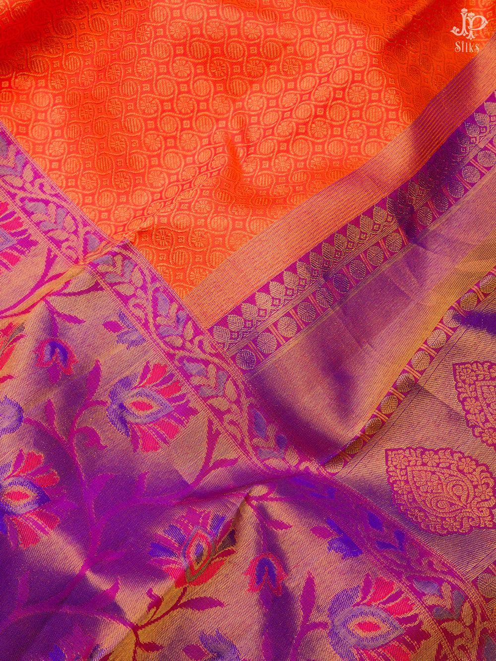Orange and Purple Kanchipuram Silk Saree - D2810 - View 2