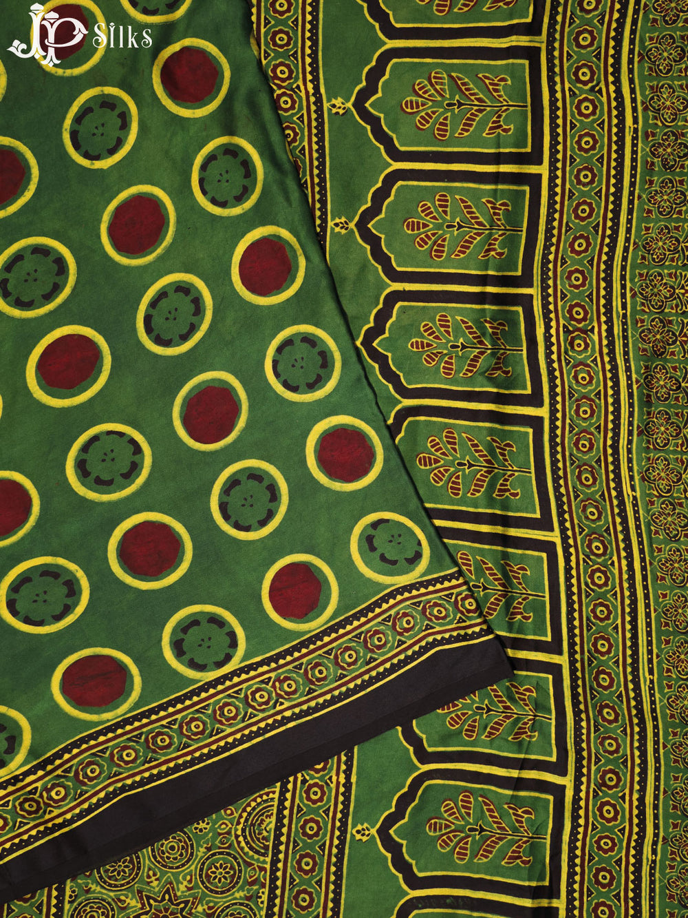 Green,Maroon and Black Ajrakh Modal Silk Fancy Saree - E5048 - View 1