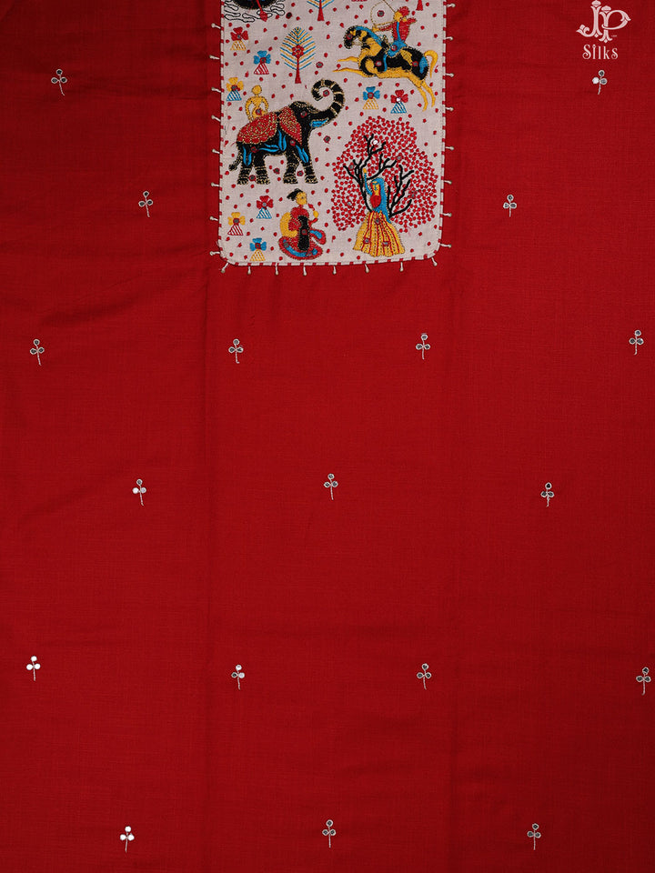 Red and White Cotton Chudidhar Material - C4317 - View 2