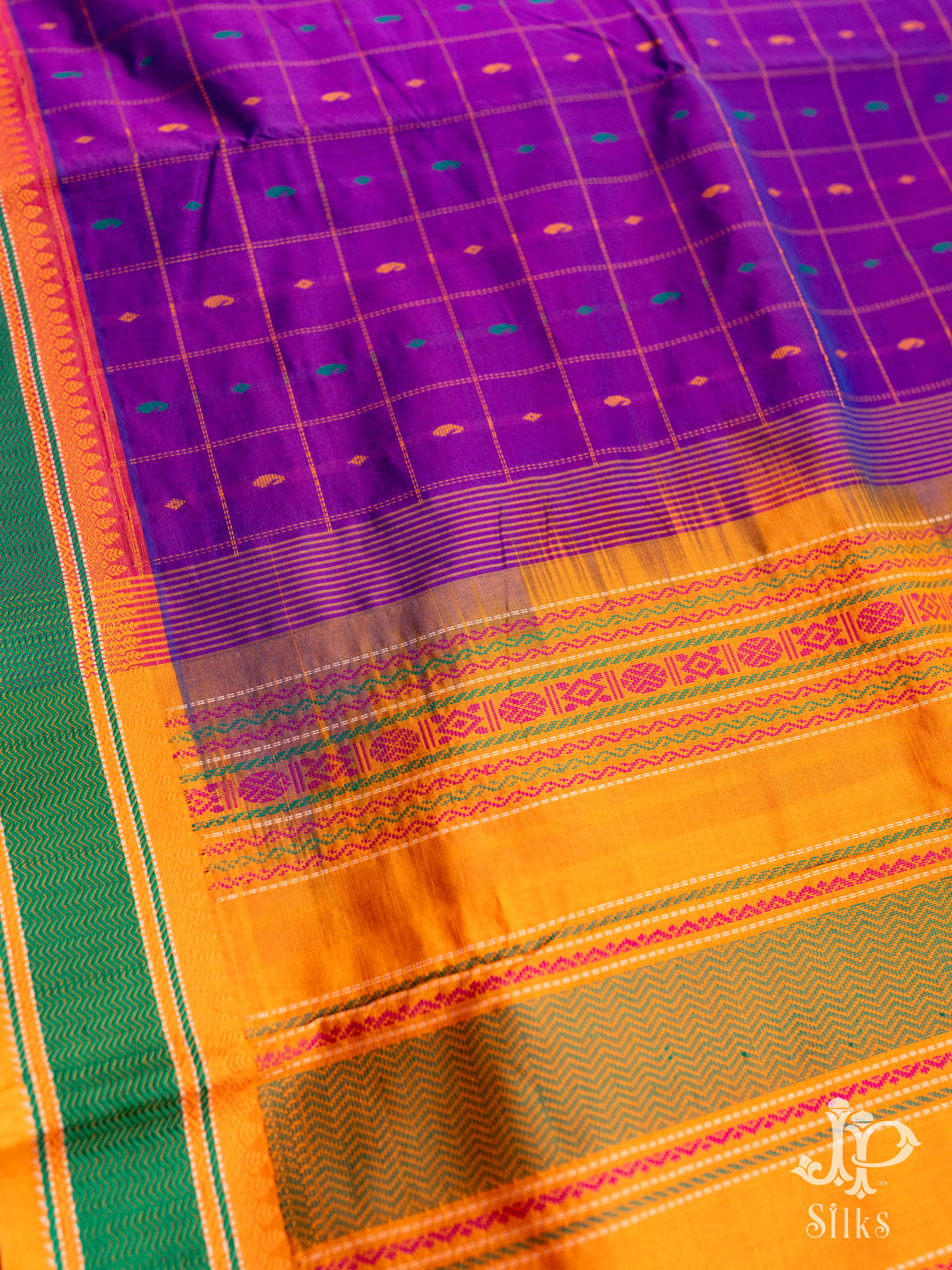 Purple and Mustard Yellow Poly Cotton Saree - D1155 - View 2