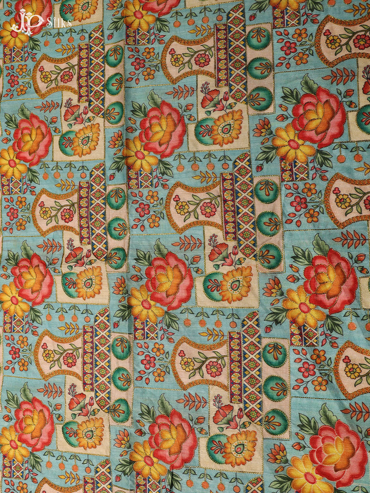 Multicolor Digital Printed Semi Raw Silk Fabric - E4196 - View 1