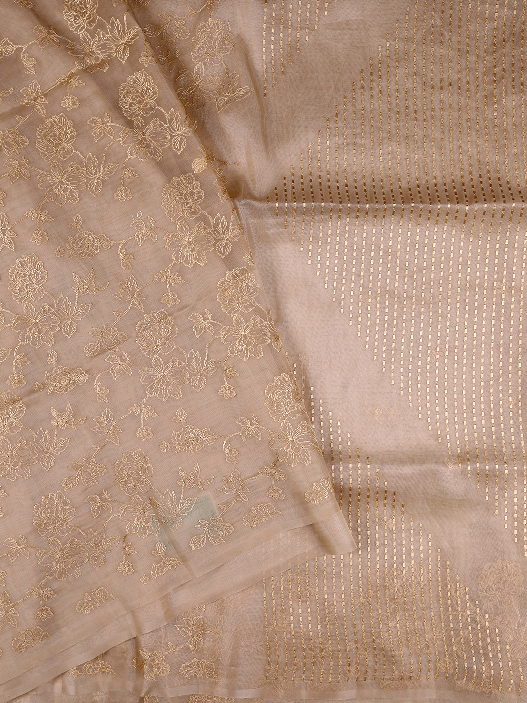 Beige Gold Organza Fancy Saree - E751