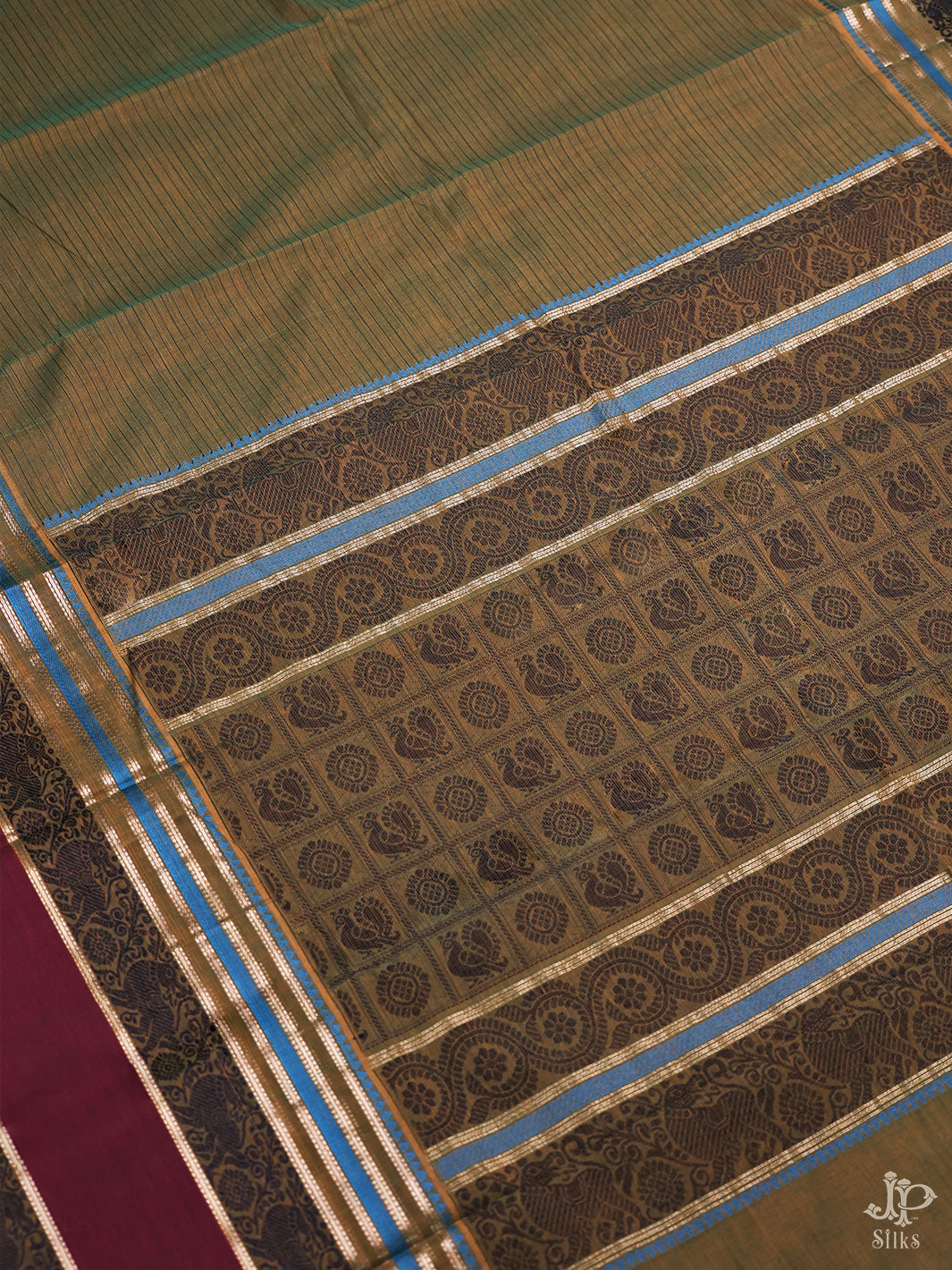 Olive Green and Maroon Pure Kanchi Cotton Saree - D9750 - View 4