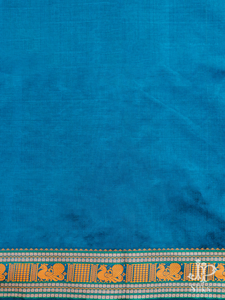 Grey and Blue Poly Cotton Saree - D1162 - VIew 2