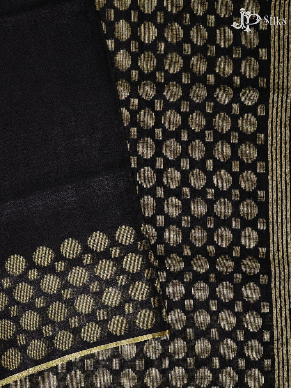 Black and Gold Linen Fancy Saree - D8327 - View 1