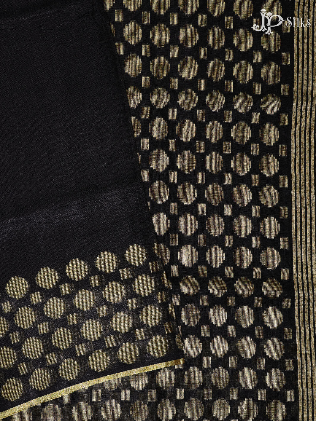 Black and Gold Linen Fancy Saree - D8327 - View 1