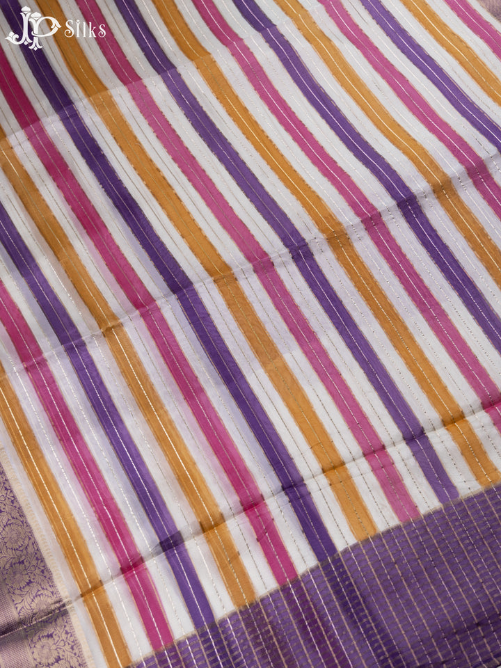 White And Purple Semi Banarasi Saree - F2901 - View 5